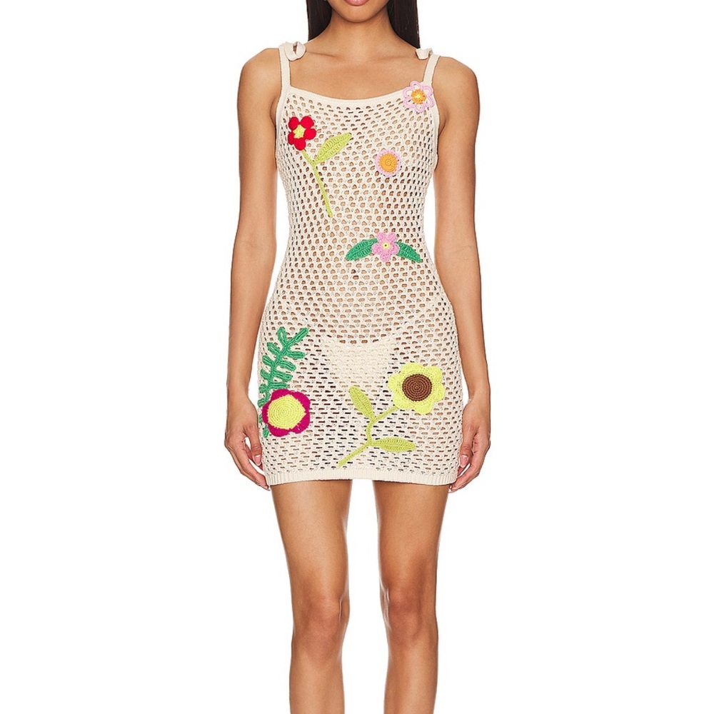 Lovers + Friends Cream Crochet Floral Swim Coverup
